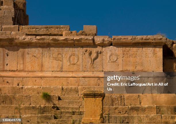 Inscription at one of the gates at the theatre in leptis magna, Tripolitania, Khoms, Libya on October 23, 2007 in Khoms, Libya.