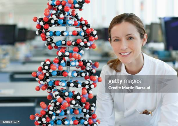 scientist with molecular model in lab - mockup identity stock pictures, royalty-free photos & images