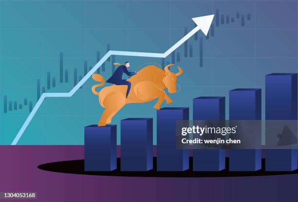 bull market rises, stock market rises - the bulls stock illustrations