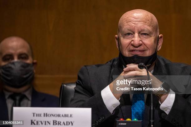 Rep. Kevin Brady speaks at the Senate Finance Committee hearing at the US Capitol on February 25, 2021 in Washington, DC. Katherine Tai is President...