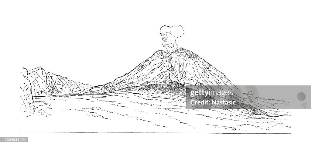 Ash cone of Vesuvius after the eruption of 1872
