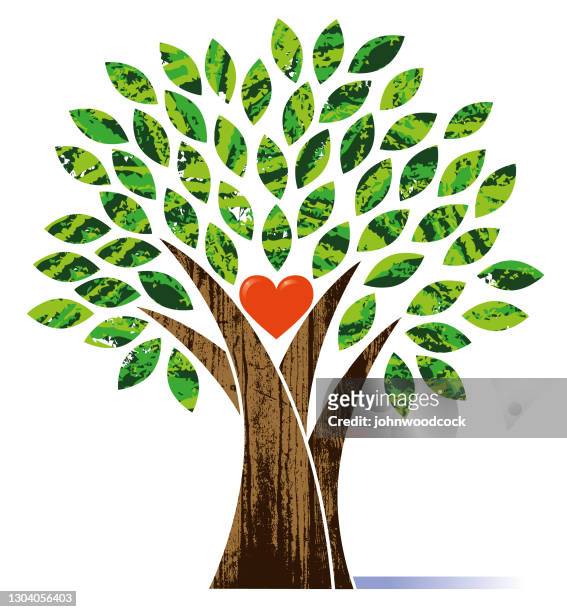tree with a heart illustration - origin stock illustrations