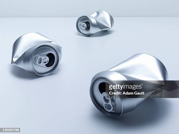 crumpled soda cans - crushed tin stock pictures, royalty-free photos & images