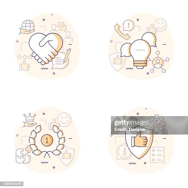 customer support related modern line style vector illustration - happy computer engineer stock illustrations
