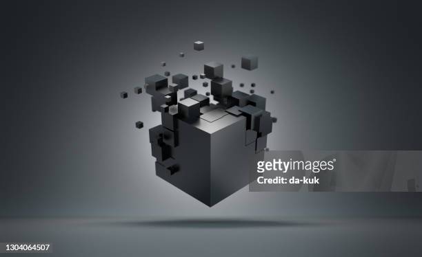 futuristic cube formation. abstract 3d render - black cube stock pictures, royalty-free photos & images