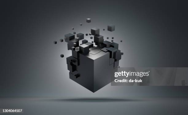 futuristic cube formation. abstract 3d render - 3d shatter stock pictures, royalty-free photos & images