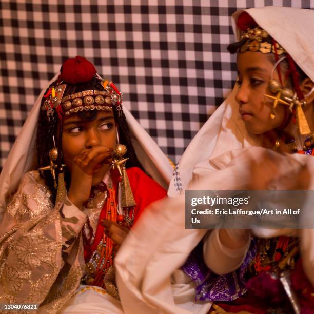 Tuareg girls in traditional clothing, Tripolitania, Ghadames, Libya on October 28, 2007 in Ghadames, Libya.