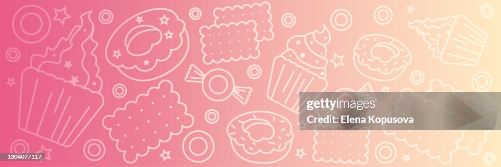 Candy ribbon in line drawings on an colored abstract background.