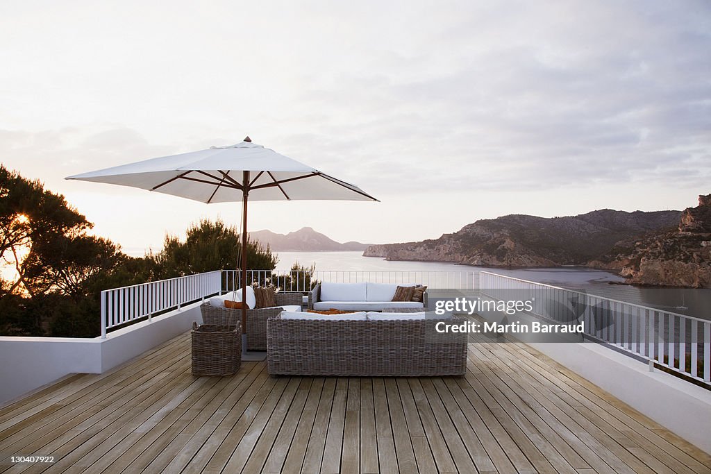 Patio furniture on modern deck