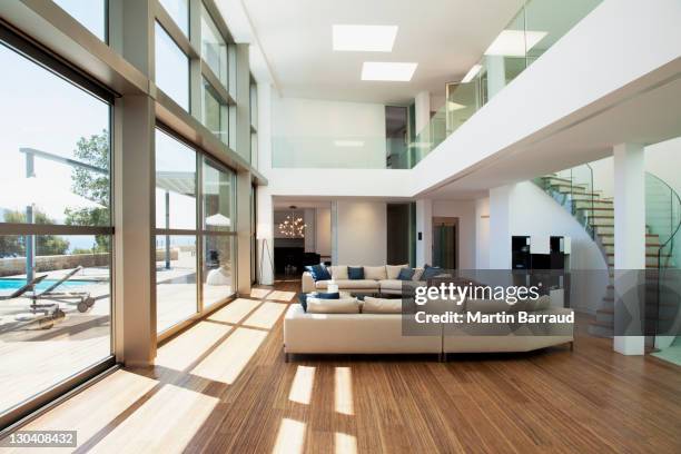 open living space in modern house - style lounge stock pictures, royalty-free photos & images