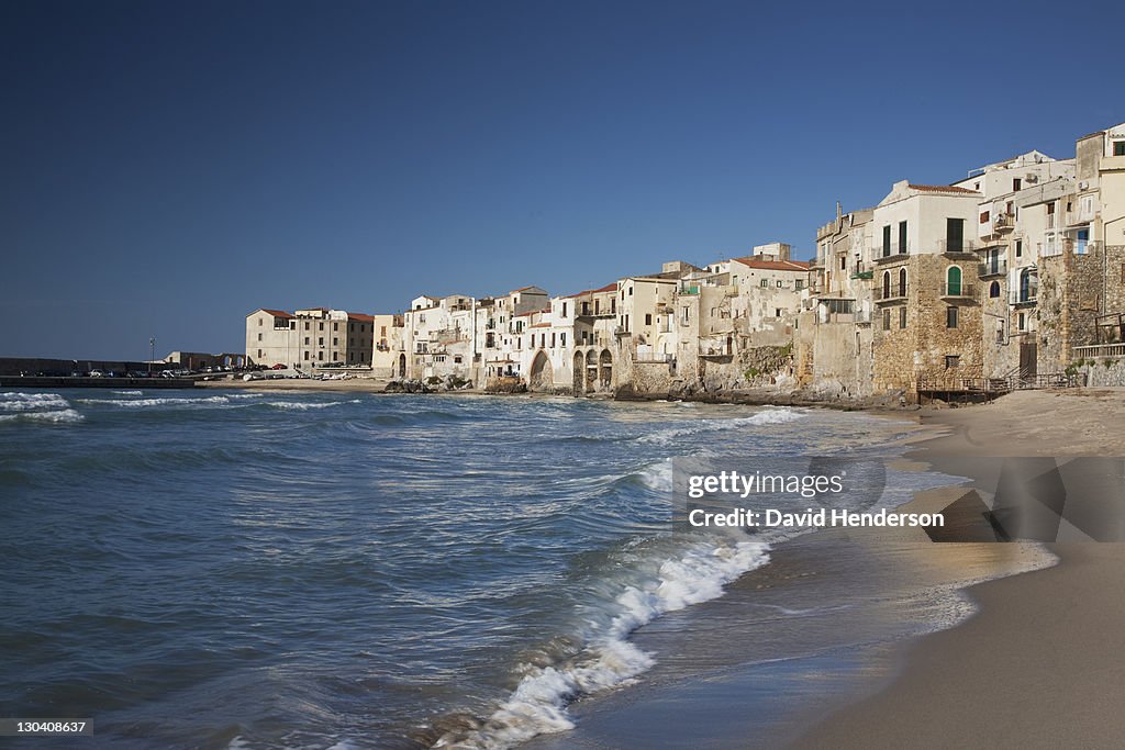 City of old buildings on beach