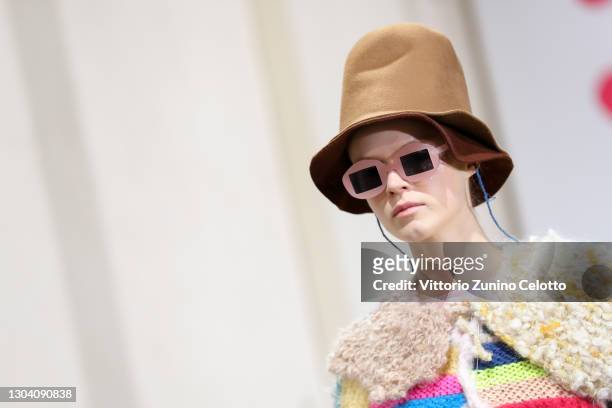 Model walks the runway at the Daniela Gregis Fashion Show during the Milan Fashion Week Fall/Winter 2021/2022 on February 25, 2021 in Milan, Italy.