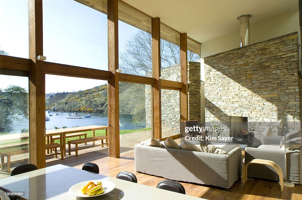 Large windows in modern living room