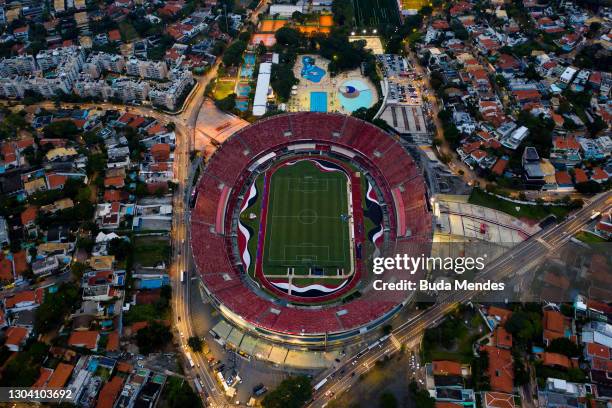 General view of Morumbi Stadium before a match between Sao Paulo and Flamengo as part of 2020 Brasileirao Series A on February 25, 2021 in Sao Paulo,...