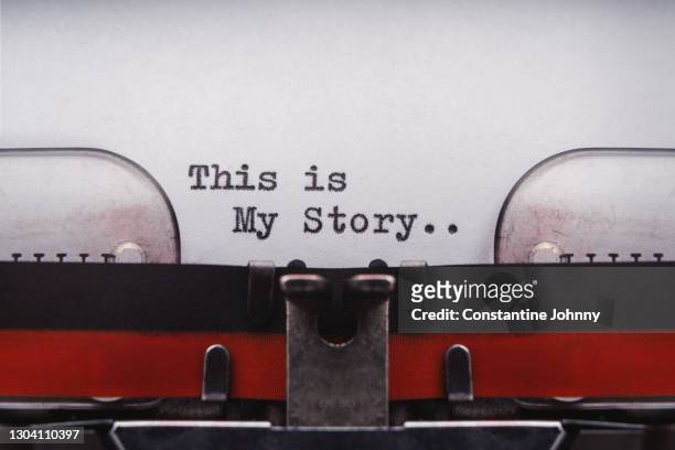 this is my story. words typed on old typewriter. - publicity still stock-fotos und bilder