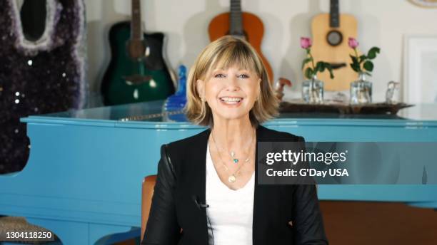 In this screengrab released on February 25, Olivia Newton-John speaks during the G'Day USA American Australian Association Arts Gala on February 25,...