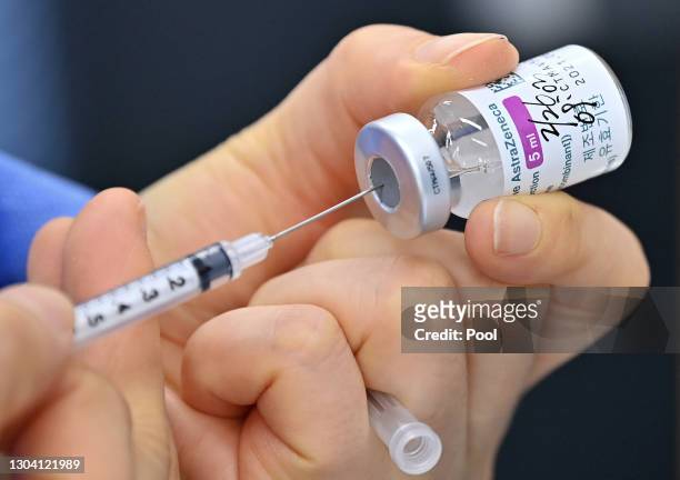 Nurse fills a syringe with the AstraZeneca Covid-19 vaccine at Dobong health care center on February 26, 2021 in Seoul, South Korea. South Korea...