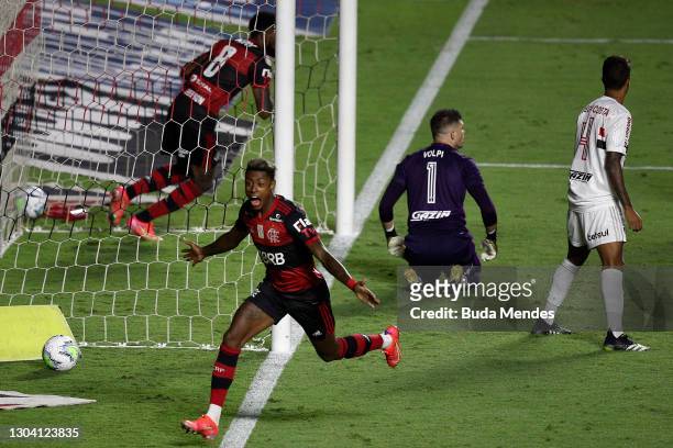 Bruno Henrique of Flamengo celebrates after scoring his team's first goal during a match between Sao Paulo and Flamengo as part of 2020 Brasileirao...