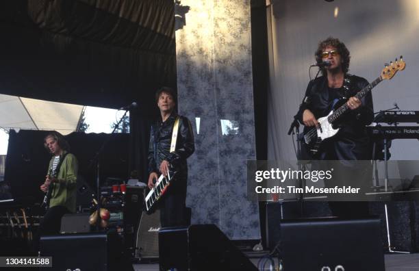 Robert Lamm and Jason Scheff of Chicago perform at Shoreline Amphitheatre on July 10, 1996 in Mountain View, California.
