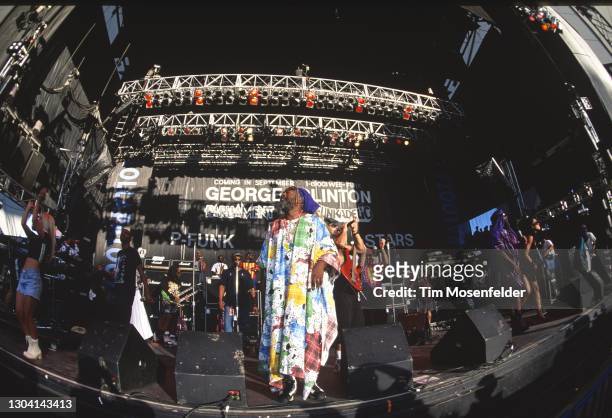 George Clinton of George Clinton and the P-Funk All Stars performs during Lollapalooza at Shoreline Amphitheatre on August 28, 1994 in Mountain View,...