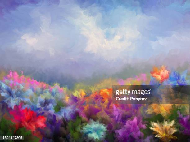 summer oil painting landscape - impressionism stock illustrations