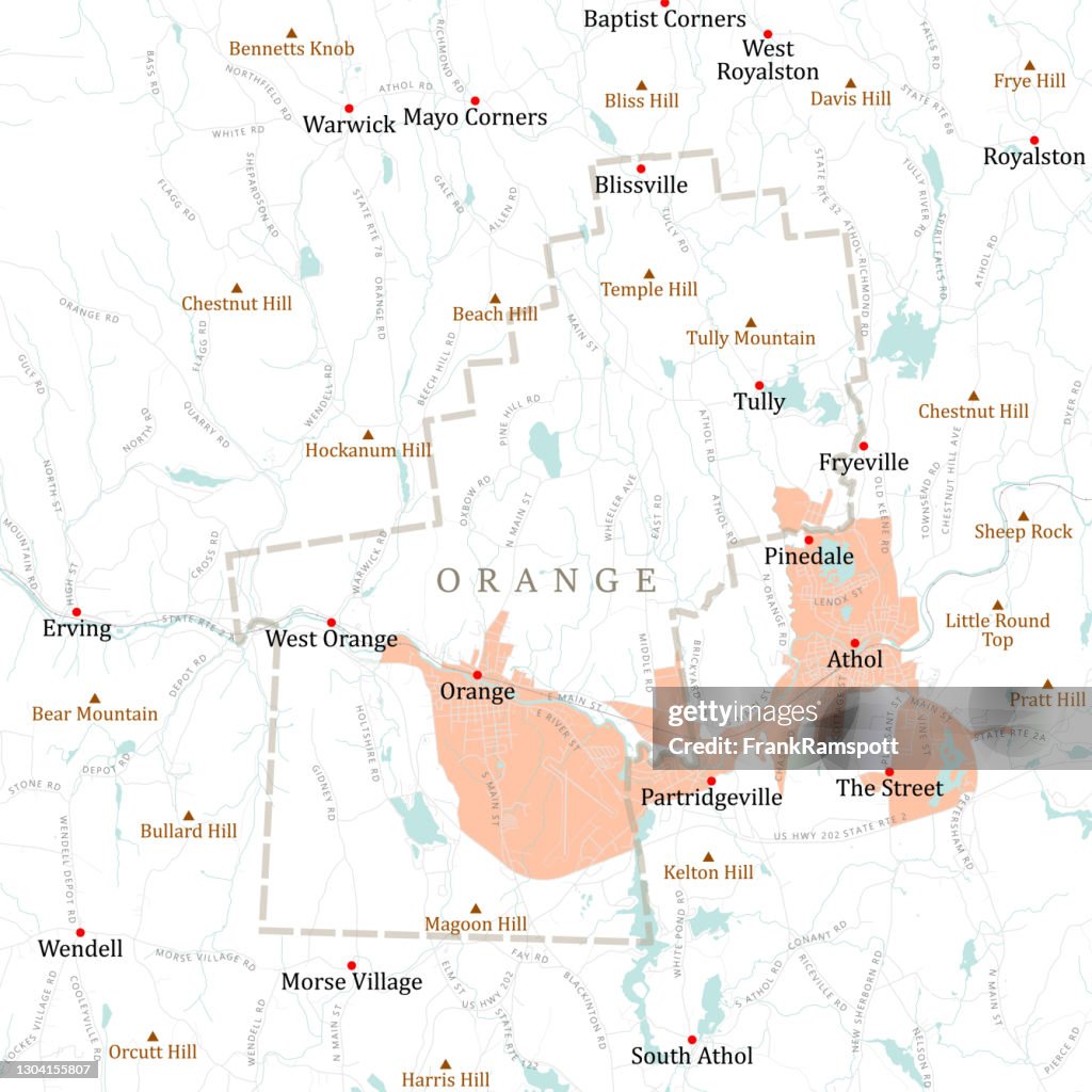 MA Franklin Orange Vector Road Map