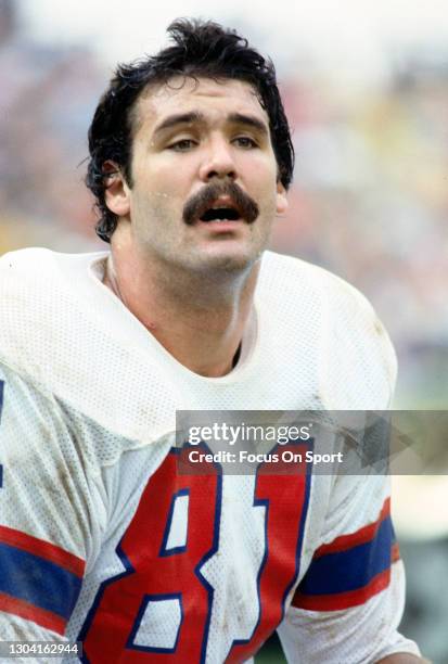 Russ Francis of the New England Patriots looks on during an NFL football game circa 1977. Francis played for the Patriots from 1975-80.