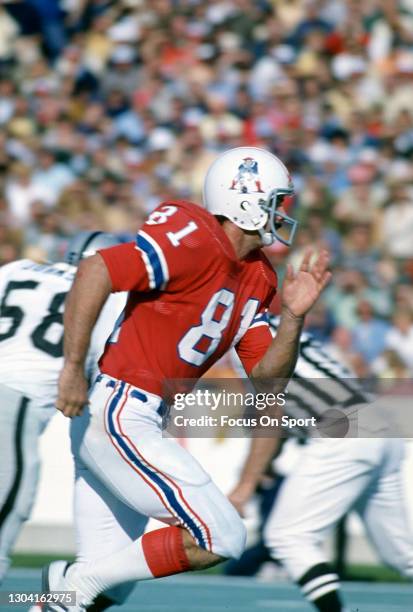 Russ Francis of the New England Patriots in action against the Oakland Raiders during an NFL football game October 3, 1976 at Schaefer Stadium in...