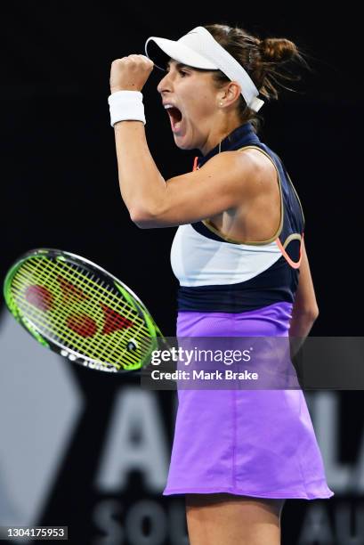 Belinda Bencic of Switzerland celebrates a point against Coco Gauff of the USA during day five of the Adelaide International WTA 500 at Memorial...