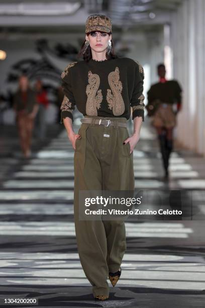 In this image released on February the 26th, a model walks the runway at the Etro Fashion Show during the Milan Fashion Week Fall/Winter 2021/2022 on...