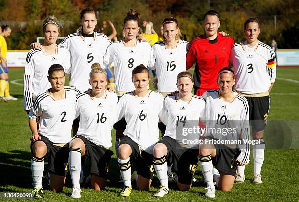 The team of Germany lines up during the U19 Women's International friendly match between Germany and Sweden on October 26, 2011 in Konz, Germany.