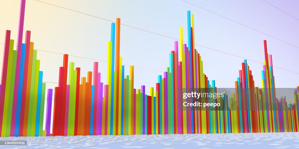 Three Dimensional Multi-Coloured Bar Graph Showing Volatile Data In Perspective