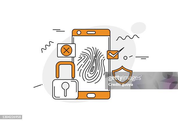mobile phone security, lock, fingerprint icons - combination lock stock illustrations