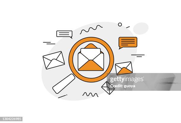 search, magnifying glass, email icon - checking mail stock illustrations