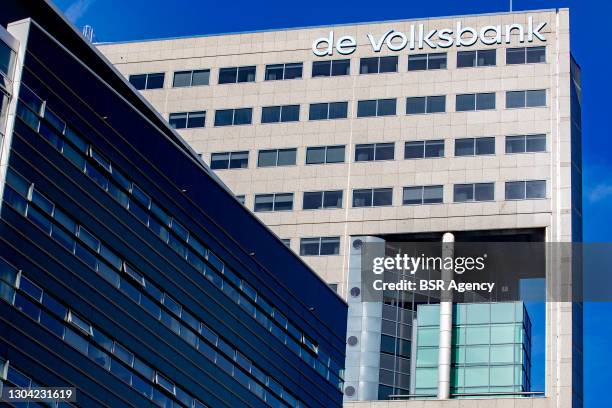 General exterior view of the head office of the Volksbank on February 25, 2021 in Utrecht, Netherlands.