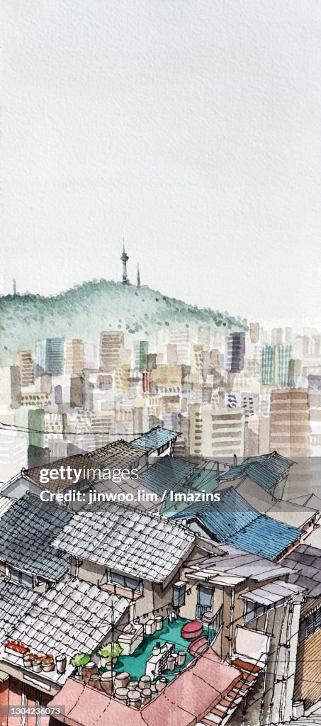 Cityscape of Naksan Ehwa Village, Seoul, South Korea