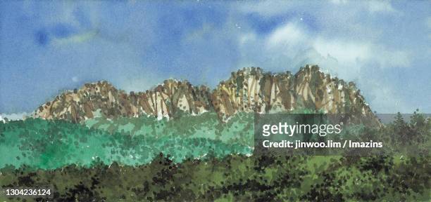 landscape of ulsanbawi rock, sokcho, south korea - gangwon province stock illustrations