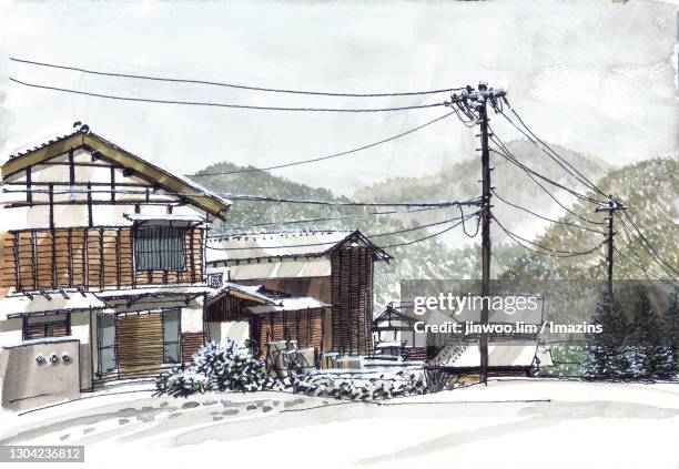 tsumago-juku, nagano, japan - nagano japan stock illustrations