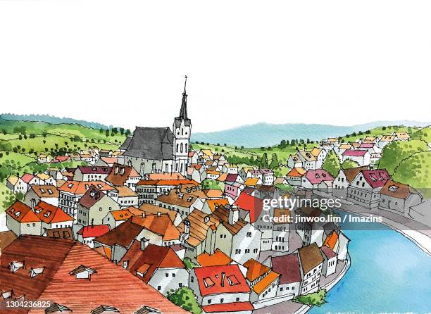 state castle and chateau esk羸 krumlov, czech republic - cesky krumlov stock illustrations