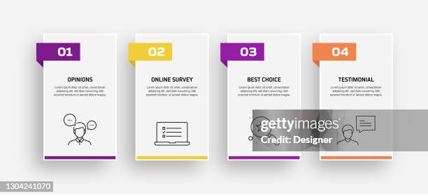 umfrage und testimonials verwandte prozess infografik vorlage. prozesszeitleistendiagramm. workflow-layout mit linearen symbolen - vergleich stock-grafiken, -clipart, -cartoons und -symbole