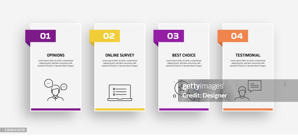 Survey and Testimonials Related Process Infographic Template. Process Timeline Chart. Workflow Layout with Linear Icons