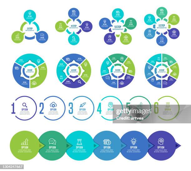 ilustraciones, imágenes clip art, dibujos animados e iconos de stock de conjunto de elementos infográficos - circle diagram