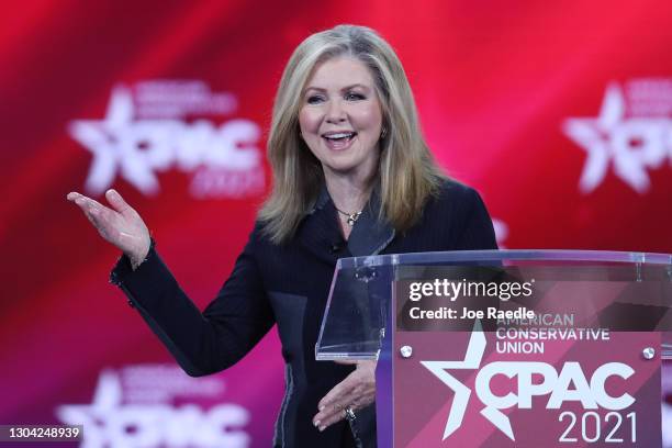 Sen. Marsha Blackburn addresses the Conservative Political Action Conference being held in the Hyatt Regency on February 26, 2021 in Orlando,...