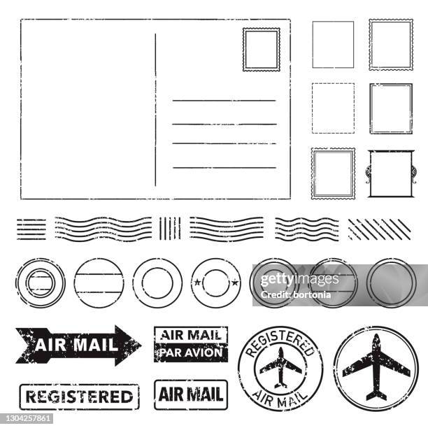 vintage postcard and postmarks set - rubber stamp stock illustrations