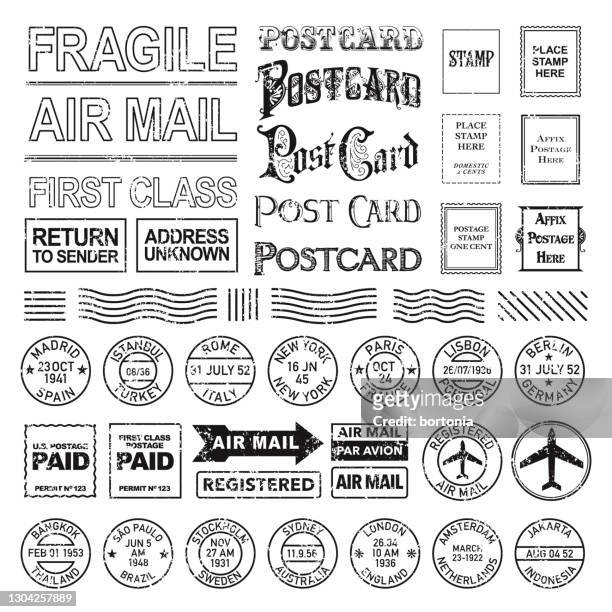 vintage postmark set - postmark stock illustrations