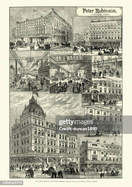 victorian department store, peter robinson's, oxford street, regent street, london - oxford street shoppers stock illustrations