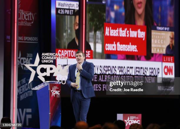 James O'Keefe, President, Project Veritas, addresses the Conservative Political Action Conference being held in the Hyatt Regency on February 26,...