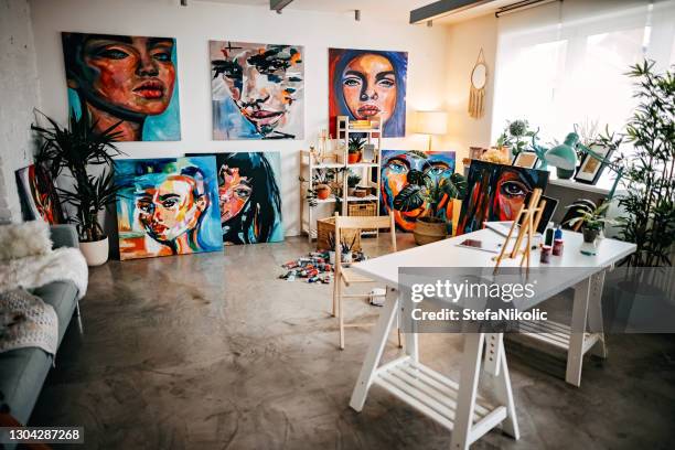 studio of successful artist - artist studio stock pictures, royalty-free photos & images