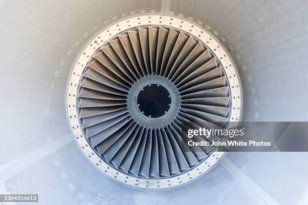 a jet engine turbine. - vliegtuigmotor stockfoto's en -beelden