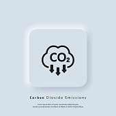 Co2 icon. Carbon Dioxide Emissions icon or logo. co2 emissions. Vector EPS 10. Neumorphic UI UX white user interface web button. Neumorphism